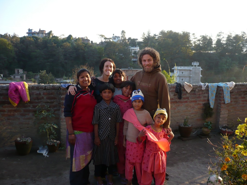 Cameron and Willie with the kids from Helpless Colony Orphanage