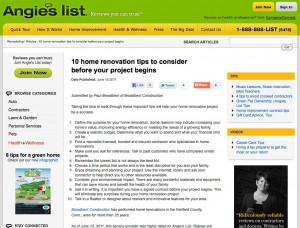 Broadbent Construction Featured on Angie's List, a directory of consumer rated local service companies and contractors