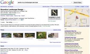 Shoreline Landscape Design's Google Places Listing with images