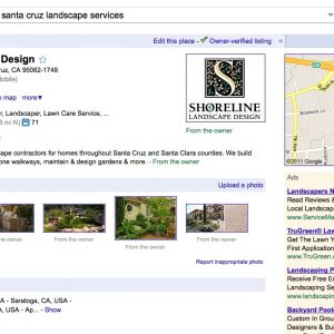Shoreline Landscape Design's Google Places Listing with images
