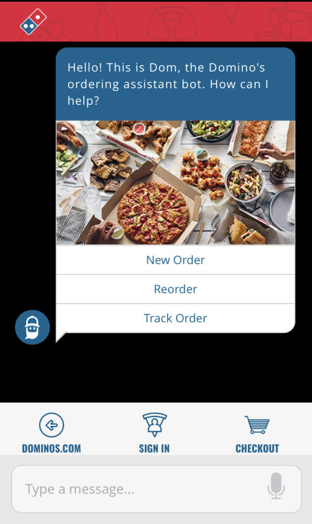 Domino Pizza's ordering assistant chatbot